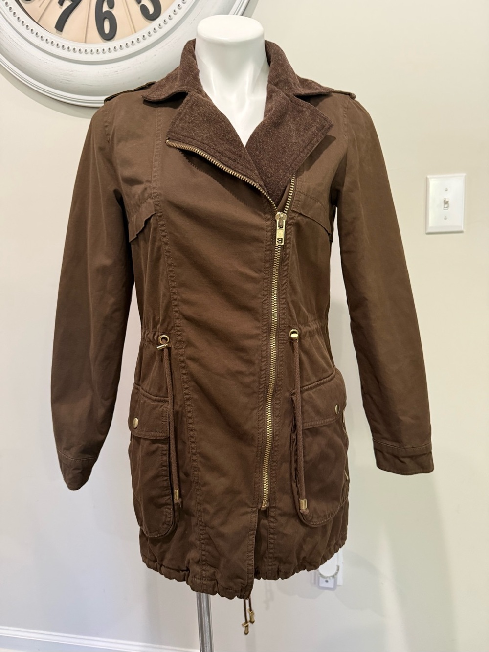 Zara Basic Brown Zip-Front Anorak Womens Parka Jacket Brown size Small